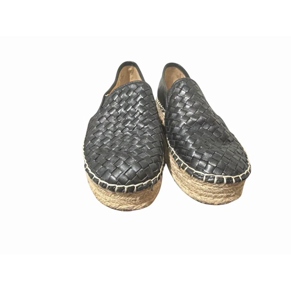 Sam Edelman Espadrilles Flats‎ 8 M Black Woven Leather Slip On Platform Shoes